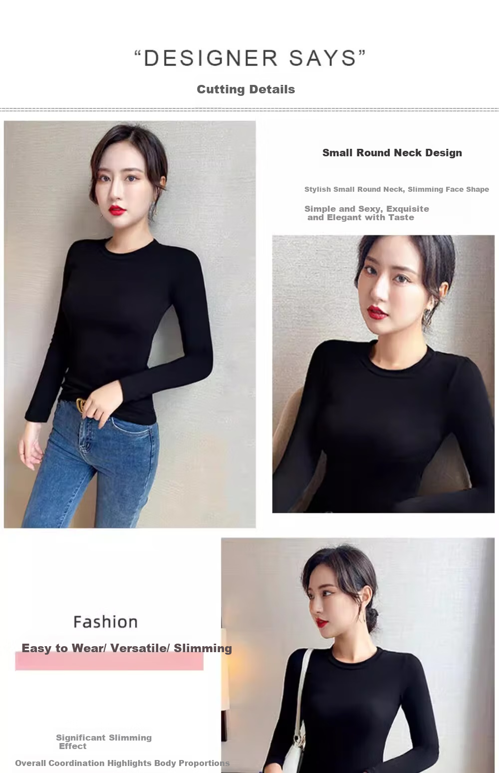 NOME Women's Base Layer Top, Autumn New Style, Small Round Neck, Inner Wear, Long Sleeve, Slim Fit, Outer Wear, Base Layer Top, White, M 3