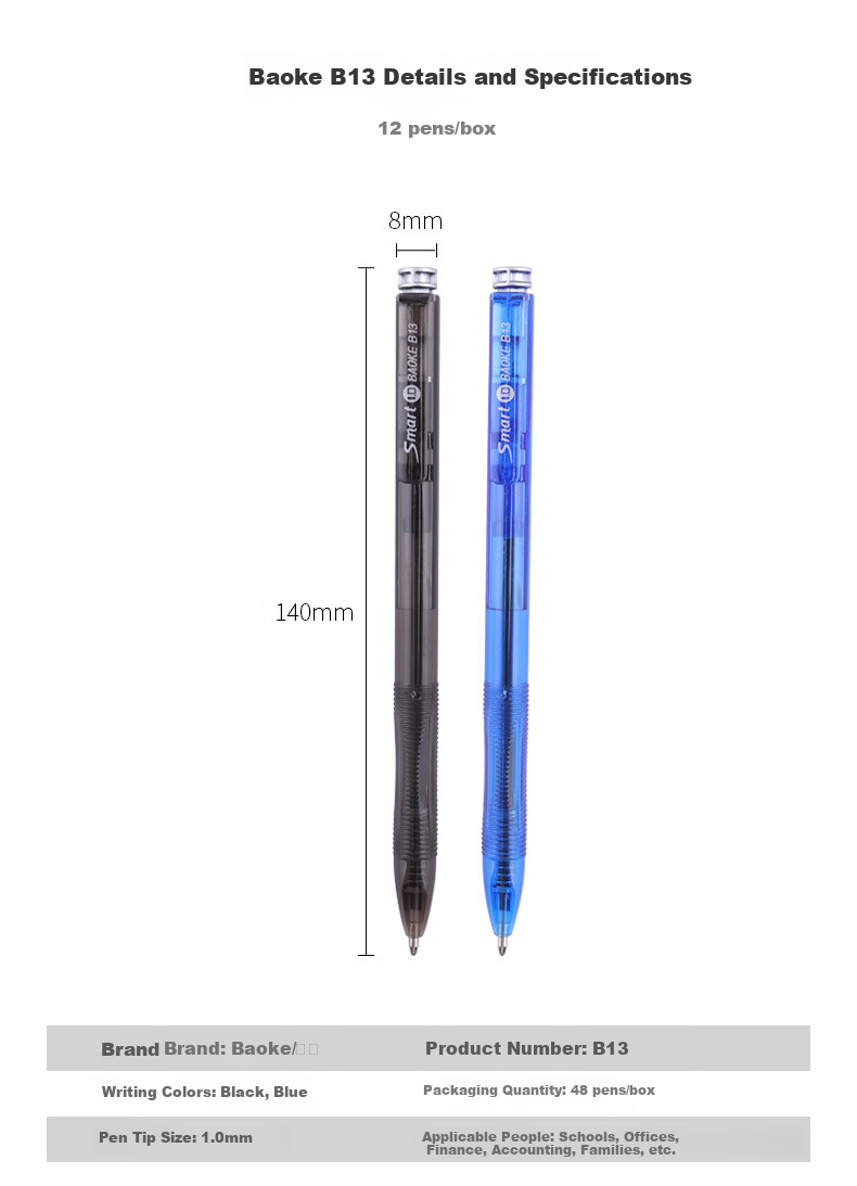 BAOKE 24PC040 Retractable Ballpoint Pen, Medium Oil, 0.7mm, Blue Ink, 24 Pens/card 4
