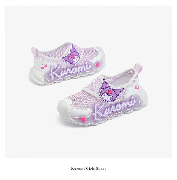 HELLOKITTY Girls' Toddler Shoes, Kuromi Light-Up Sneakers, Children's Sports Shoes, Summer Mesh Shoes, 6842 White Rose Red, Size 27 7