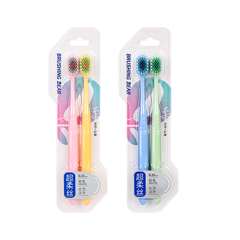 BRUSHING BEAR Toothbrush with Soft Wide Head And Triple Bristles for Gum Protection, Adult Family Pack for Men And Women, 4-Pack