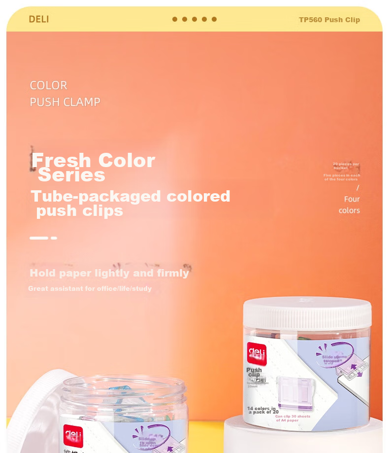 Deli Tube Push Clips, Transparent Ticket Holder Creative Push Clip, Exam Paper Folder File Folder, Storage Small Clips, Office Supplies, Mixed Colors, 20 Pieces/tube, TP560 1