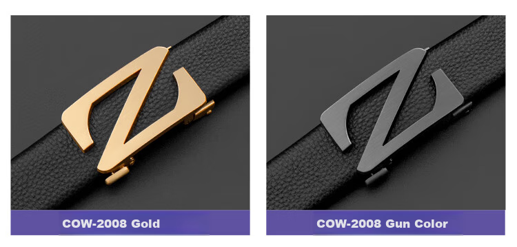 COW Leather Belt for Men, Top-Grain Cowhide Belt with Casual Automatic Buckle, Gift for Boyfriend's Birthday, 2008 Lychee Pattern Gold 4