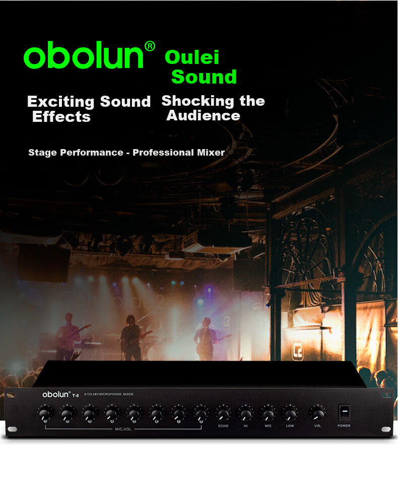 Oulaisheng (Obolun) T-8 Professional 8-Channel Mixer + 48V Phantom Power Microphone Preamp 4