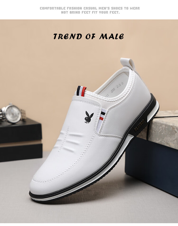 PLAYBOY Men's Shoes, Spring Lightweight Slip-On, British Fashion Trendy Casual Leather Shoes for Men, Black, Size 44 6