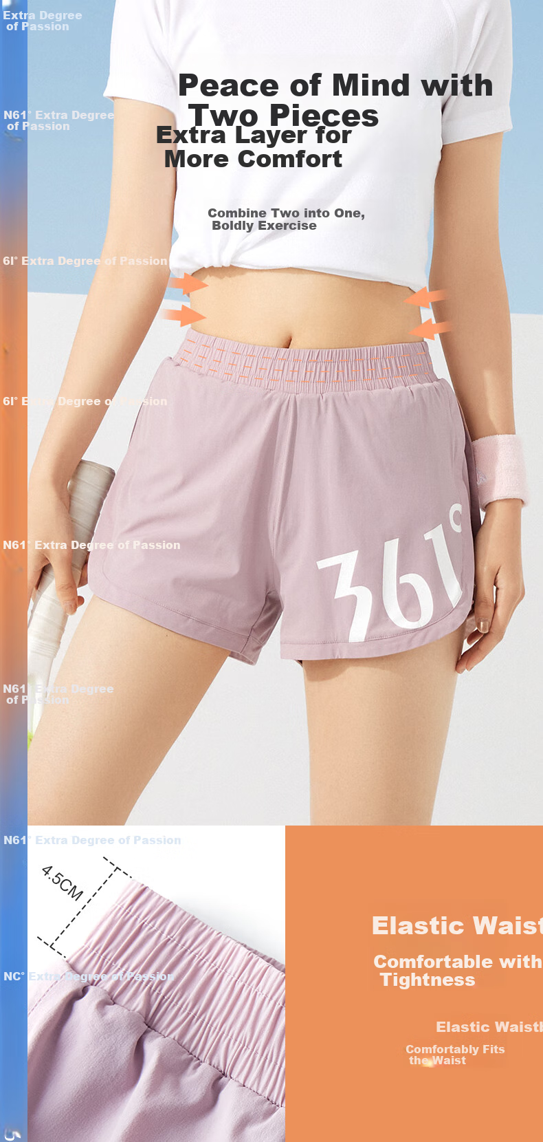 361° Sports Fitness Yoga Shorts, Summer Lightweight, Anti-Exposure, Fake Two-Piece Design, Running Sports, Breathable Shorts for Outdoor Wear 5