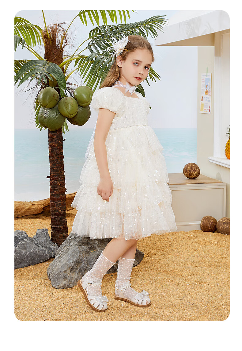 SNAFFY Kids Girls Princess Sandals Summer Fashion Soft Sole Comfortable Crystal Shoes Vanilla White Size 29 7
