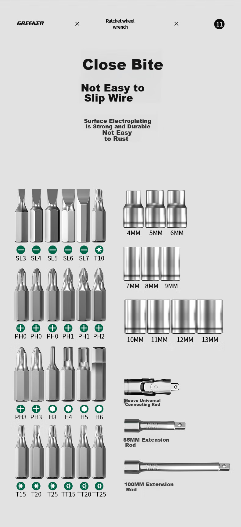 GREENER [Kishi Mohe] 51-Piece Ratchet Wrench Socket Screwdriver Set for Precision Repair of Motorcycles And Mountain Bikes Tool Box 10