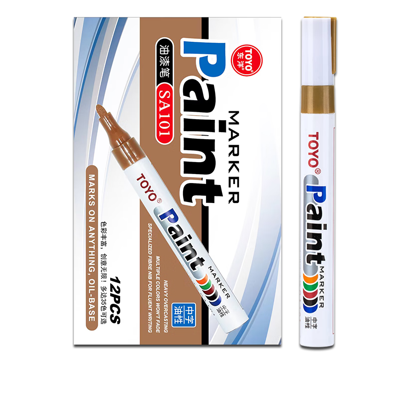 Dongyang SA101 Oil-Based 2.8mm Paint Marker, Quick-Drying, Waterproof, Heat-Resistant, for Marking Tires And Sign-In Pens, 12 Pieces Per Box / Gold Color