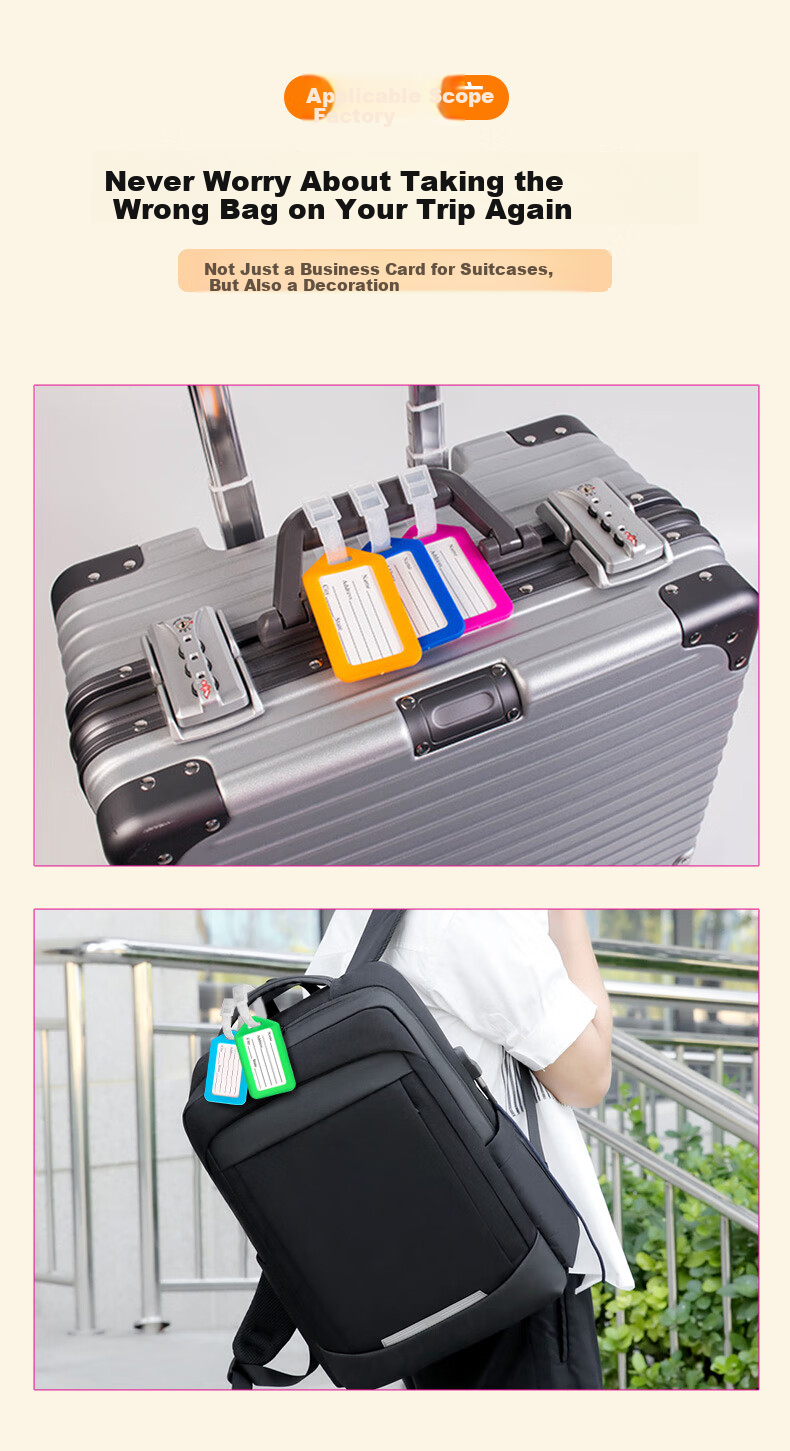 Befon Luggage Tags, Suitcase Identification Tags, Hanging Tags, Carry-On Tags, Name Tags, Key Tags, Trolley Case Tags, Anti-Loss Luggage Accessories, Dark Colors, 6-Pack, 2092 6