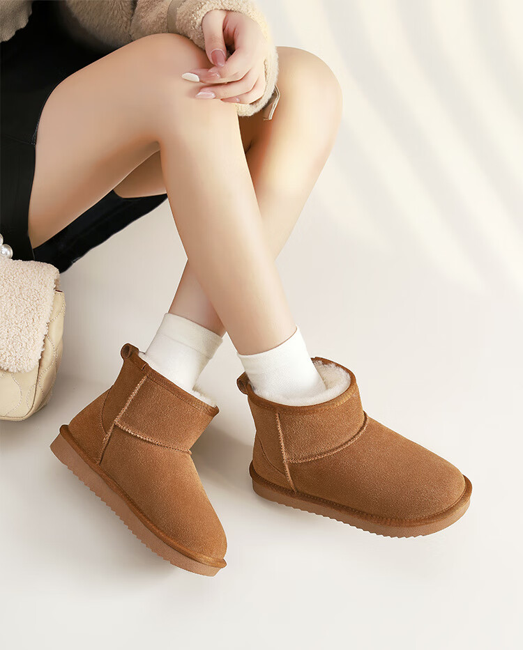 ZHR Snow Boots for Women, 2025 New Style, Fleece-Lined Warm Boots, Genuine Leather Waterproof Short Boots, Cotton Shoes for Women, Coffee Color, Size 35 24