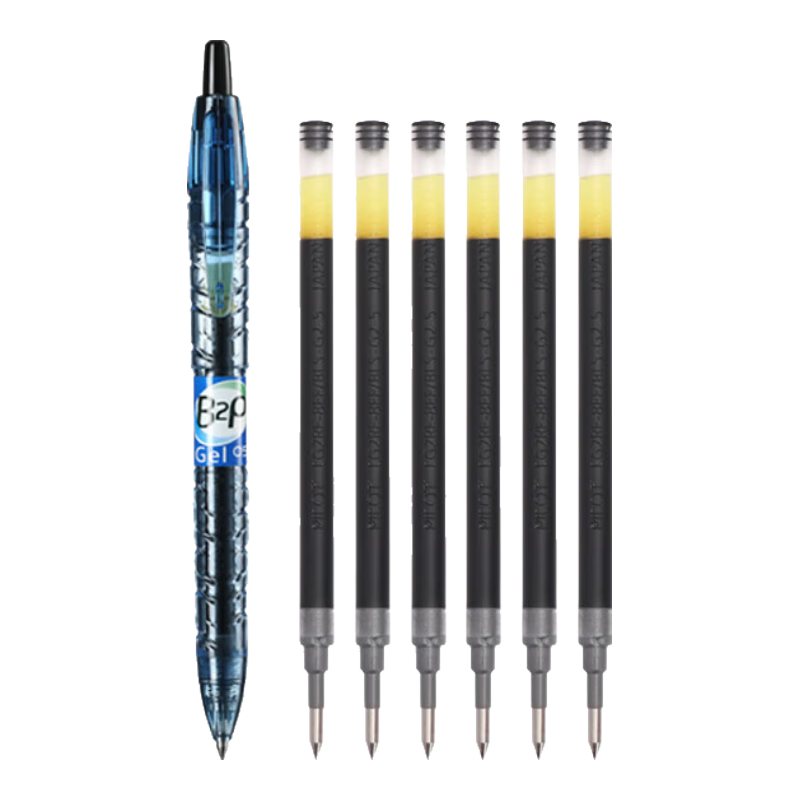 PILOT Retractable Black Gel Pen, Stylish 0.5mm Signature Pen, Black Ink Pen, Student Exam Writing Pen, Water-Based Pen, B2P Baote Bottle, Stationery Set, 1 Pen with 6 Refills