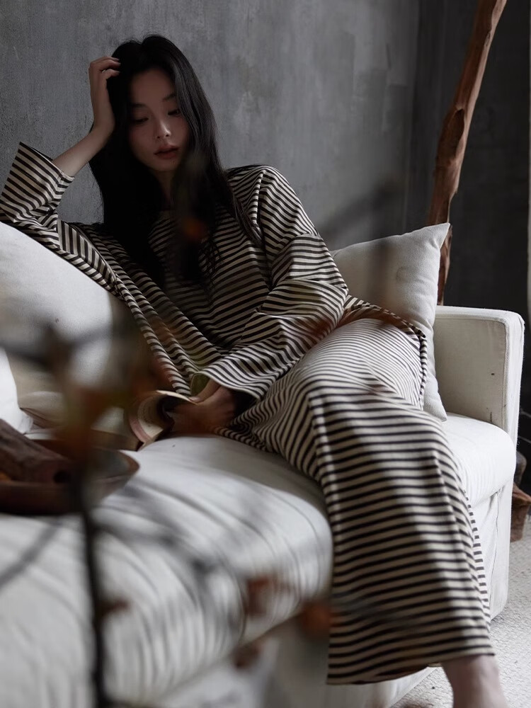GUJIN Spring Autumn New Pure Cotton Women's Long Nightgown Homewear Casual Loose Plus Size Sleepwear with Chest Pad L 17
