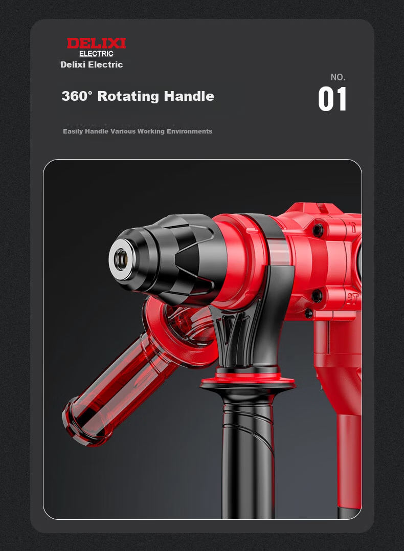 DELIXI Electric Hammer, Chisel And Drill High-Power Three-In Impact Drill Concrete Household Multi-Functional Power Tool Plug-In Electric Hammer 14