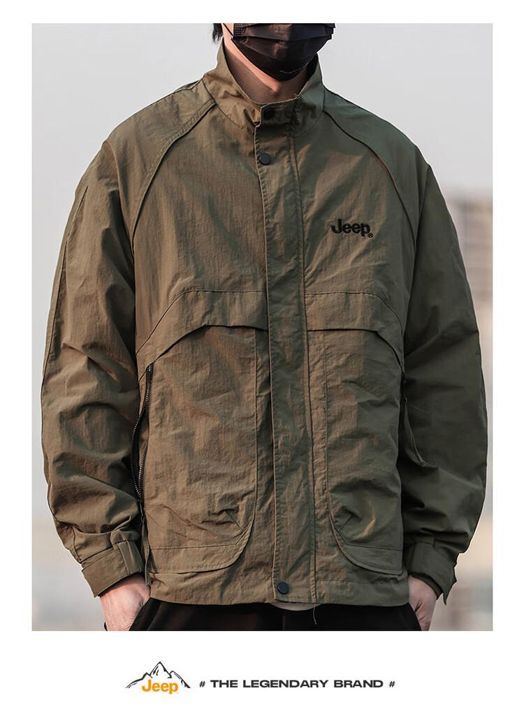 JEEP Men's Autumn Winter Stand Collar Jacket Loose Trendy Workwear Coat Military Green 2XL 1