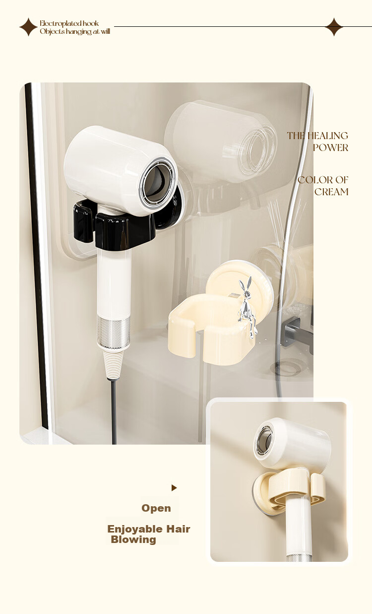 Fanyejia Hair Dryer Holder, Lazy Stand, Wall-Mounted, No Drilling Required, Hair Dryer Rack, Storage Shelf, Hair Dryer Stand 6