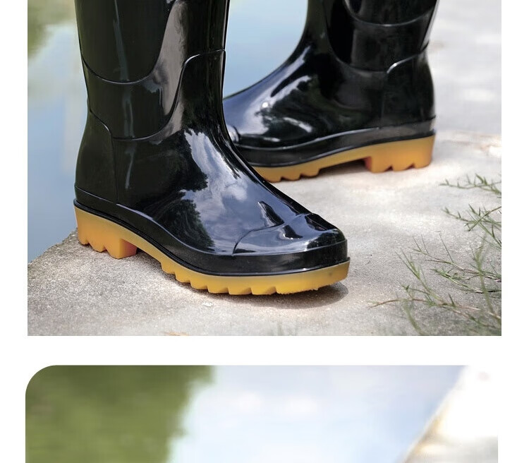 Huili Rain Boots for Men, Waterproof Outdoor Wear-Resistant Rubber Shoes, Non-Slip Rain Boots, Overshoes HL862755 High-Top Black Size 43 22