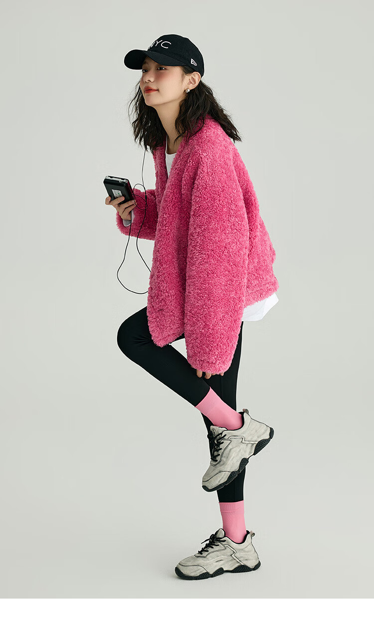 Dme Sunset Rose Knit Sweater Winter Pink Large Pocket V-Neck Energetic Sweet Girl Style Cardigan Honey Pink S 10