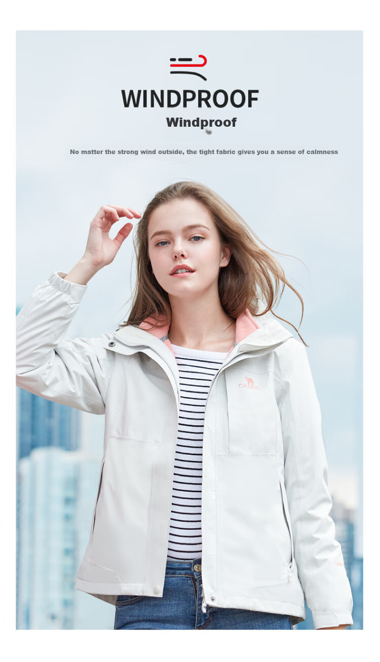 CAMEL Windbreaker Jacket for Men And Women, Three-In Detachable Two-Piece Set, Outdoor Heavy Rain-Proof Waterproof Windproof Mountaineering Suit 10