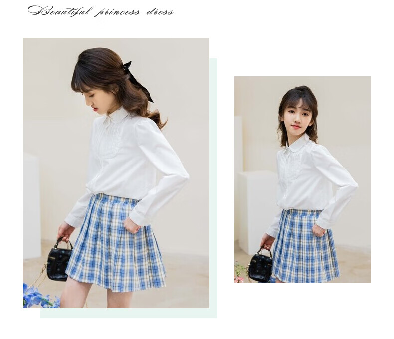 Follow Me Girls' Shirt, Spring And Autumn Academic Style Versatile Casual Long-Sleeve Top, Children's Peter Pan Collar Blouse, White, Size 110 5