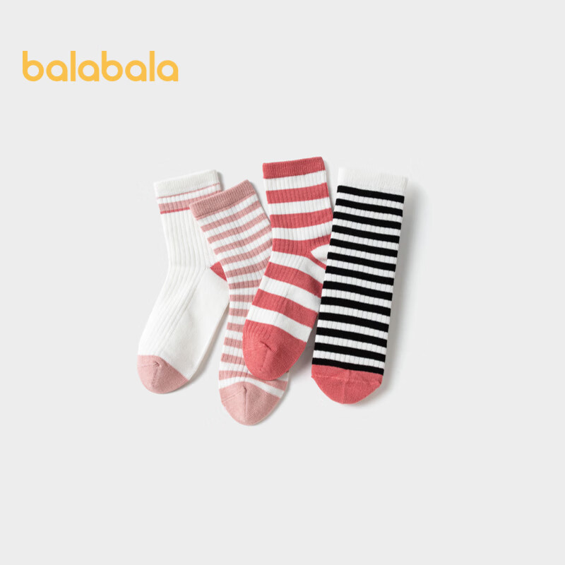 BALABALA Children's Socks, Cotton Autumn New Style Striped Mid-Calf Socks for Boys And Girls, Four Pairs Pack, 209925172207