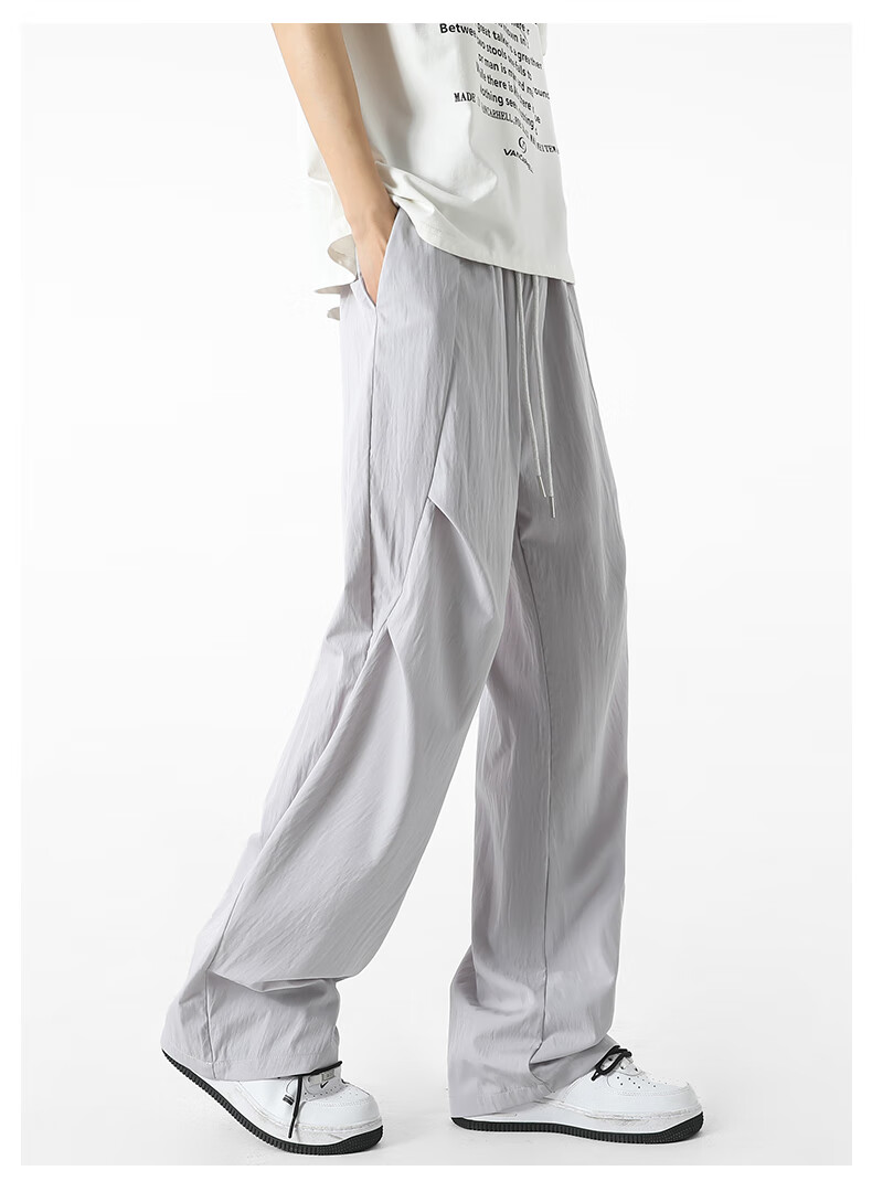 SWAMP AREA Wrinkled Ice Silk Pants for Men, Summer Lightweight American High Street Paratrooper Pants, Loose Straight-Leg Trousers KS51 Warm White 4XL 8