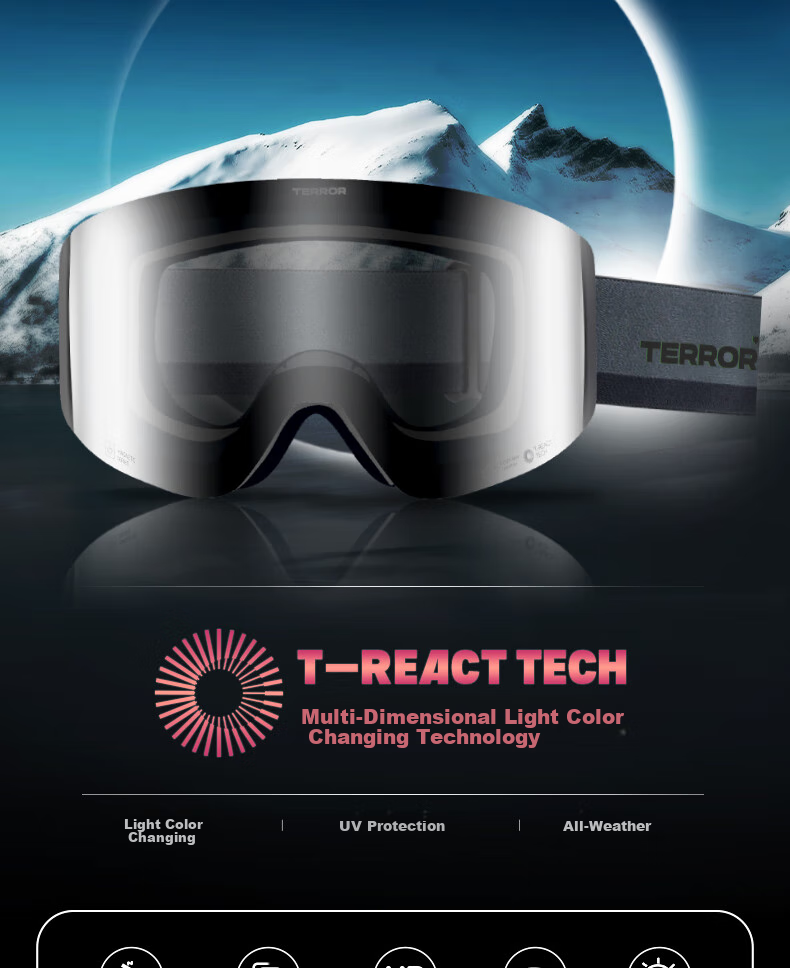 TERROR Ski Goggles with Photochromic Lenses, Double-Layer Anti-Fog Snow Goggles with Magnetic Attachment 3