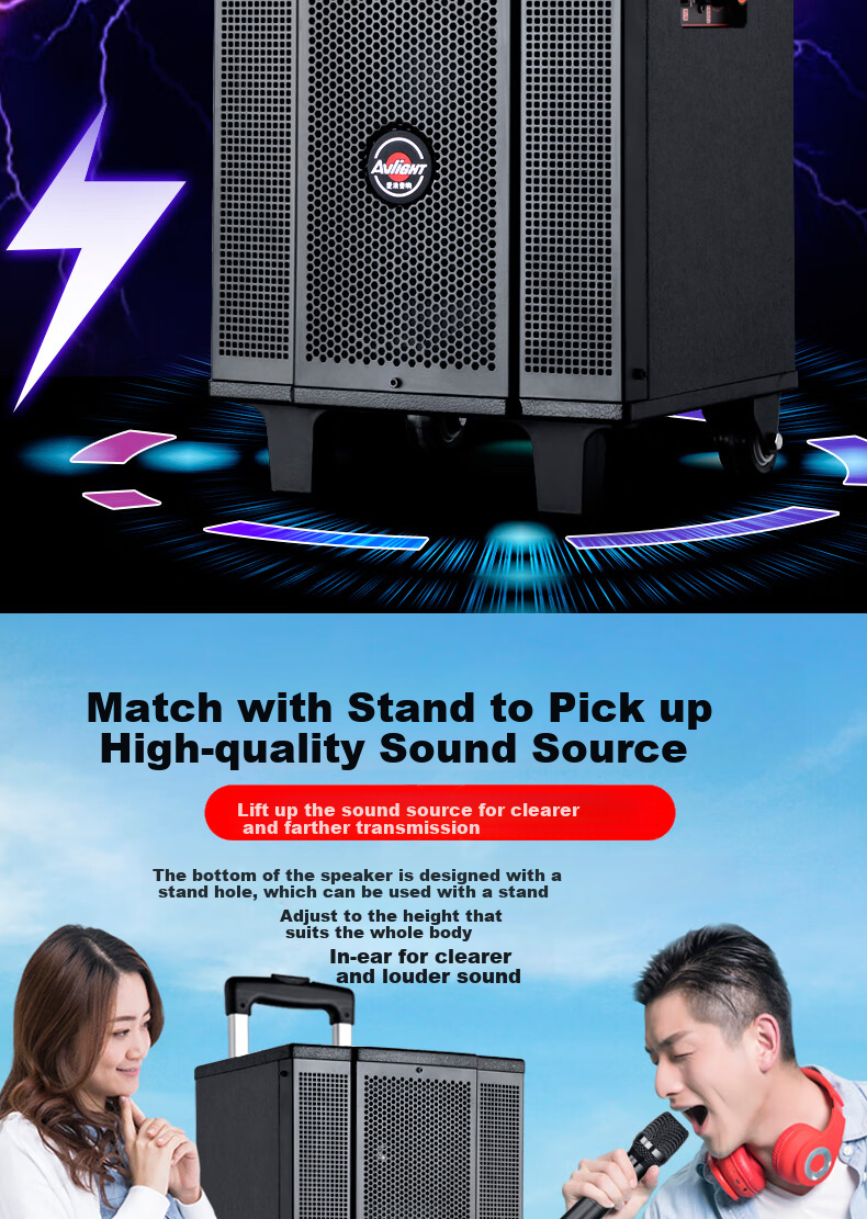 Ailang K52 Square Dance Speaker, Heavy Bass, Home And Outdoor Karaoke, Electric Guitar Folk Acoustic Instrument Speaker, Performance Bluetooth Trolley Speaker with Microphone, 12-Inch 11