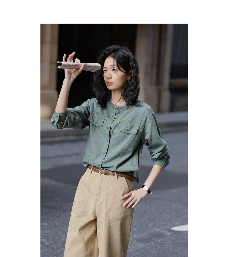Dme Spring Breathable Cloud Cotton Slim Fit Round Neck Shirt for Women 4