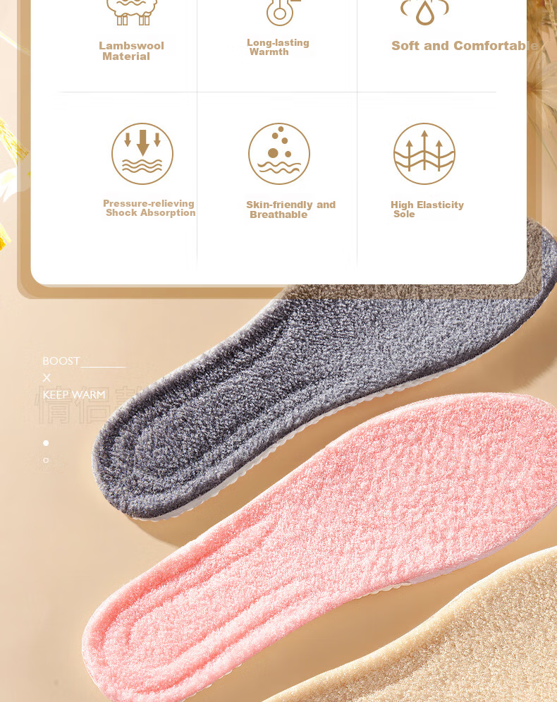 RENBEN 2 Pairs Warm Fleece-Lined Sports Insoles for Men And Women, Winter Cotton Cold-Proof 6019R Beige Size 39-40 3