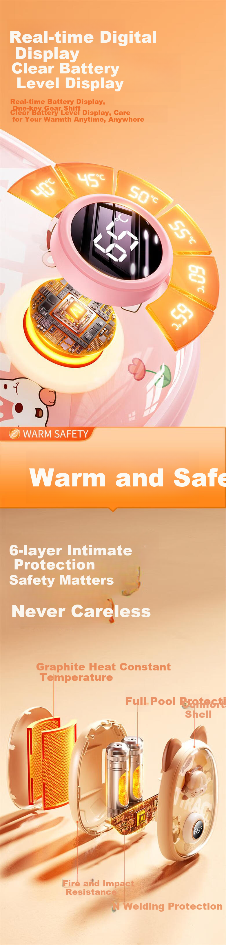 Kelleia 2024 New Hand Warmer USB Rechargeable Space Capsule Cute Cartoon Heating Pad Winter Gift for Girlfriend Beige 11