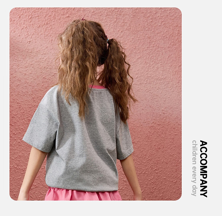 ASK JUNIOR Children's Short-Sleeve T-Shirt, Summer Wear, Pure Cotton Breathable, Girls' Casual Versatile Regular Shoulder Half Sleeve, Gray, Size 160 6