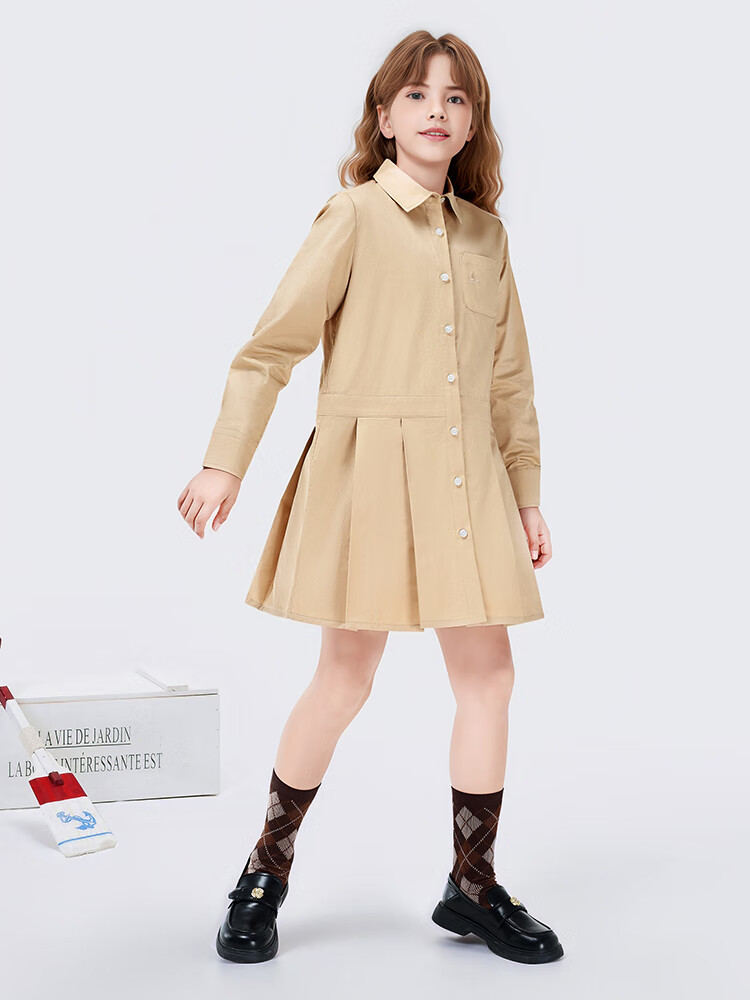 Navigare Girls' Dress Children's Skirt Student Long Dress Academy Style Comfortable Coastal Khaki 165 11