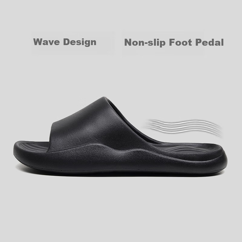GUOLUOFEI Home Slippers for Men, Summer Indoor Non-Slip Thick Sole Couple Bathroom Shower Sandals for Women, Black, Size 44-45