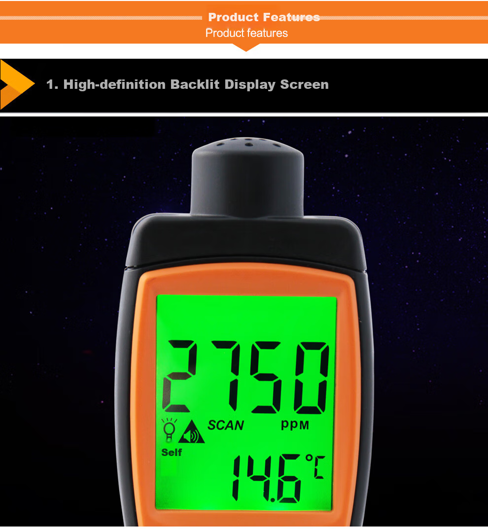 Xima AR8200 Carbon Dioxide Detector, CO2 Alarm, Handheld Gas Detector, Sound And Light Alarm 3