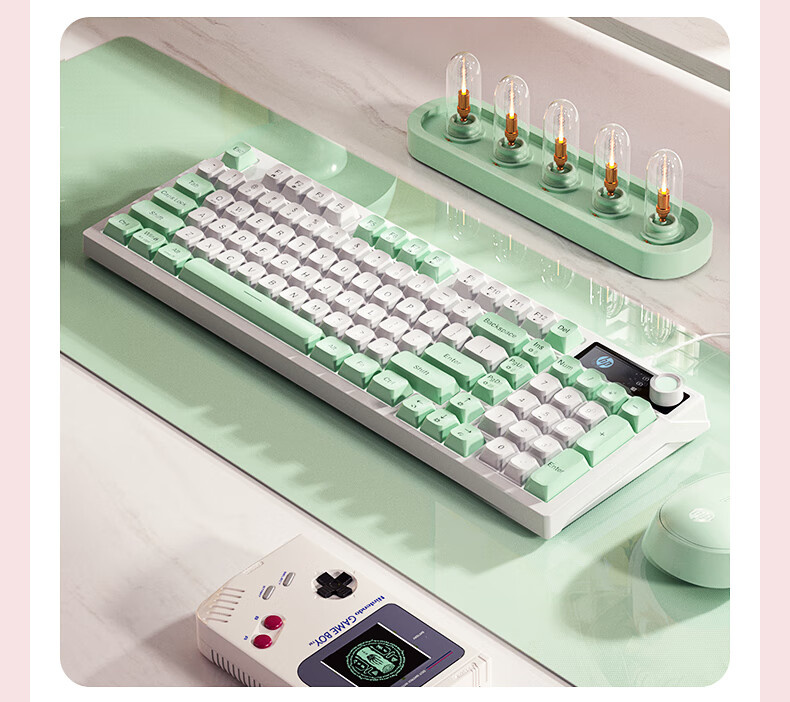 HP K500F Mechanical Feel Wired Keyboard, Quiet Multifunctional Knob for Office And Gaming, Compatible with Desktop Computers And Laptops, Pink And White Color, 98-Key Layout 19