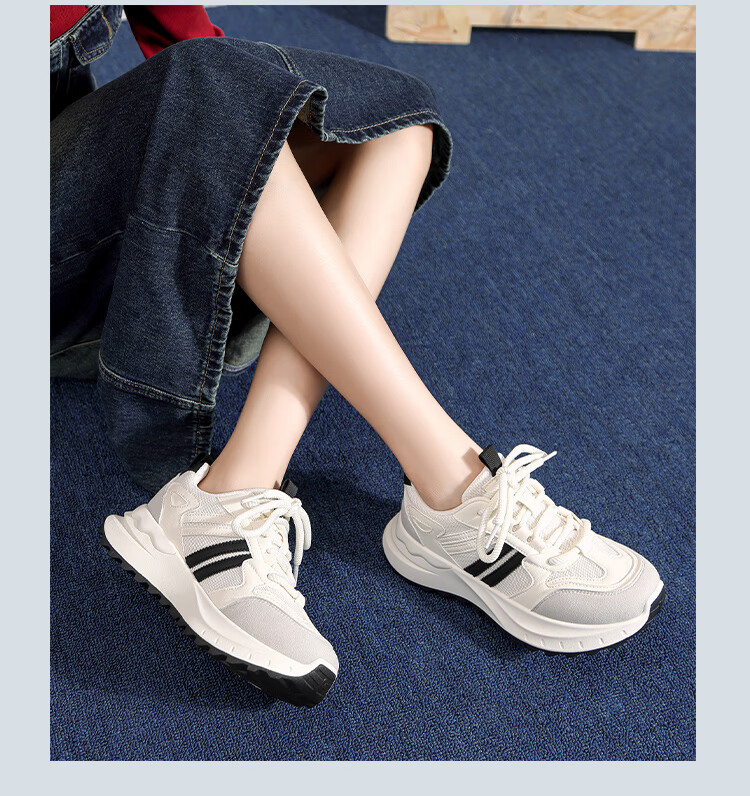 ZHR Thick-Soled Women's Shoes, New Versatile Student Sneakers, Lightweight Running Shoes with Contrasting Colors, Casual Shoes, IF12 Beige And Black, Size 38 8