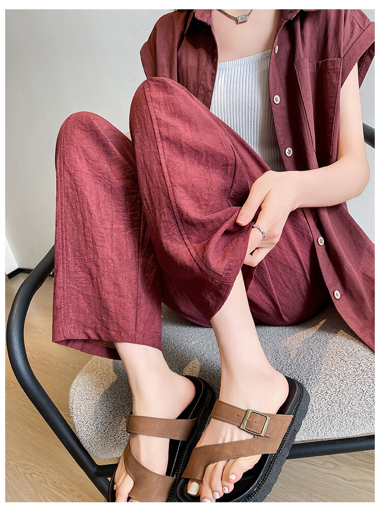 LangSha Linen Curved Knife Pants for Women, Summer 2025 New Style, High-Waisted Slimming Loose-Fit Nine-Tenths Casual Pants for Mothers 22