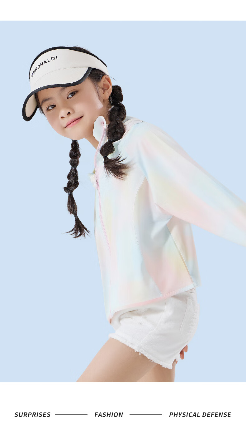 MARCOLOR Girls' Sun Protection Clothing, Summer New Style 2025, Ice Silk Cool-Feeling Jacket, UV Protection, Solid Blue-Green, Size 110 13