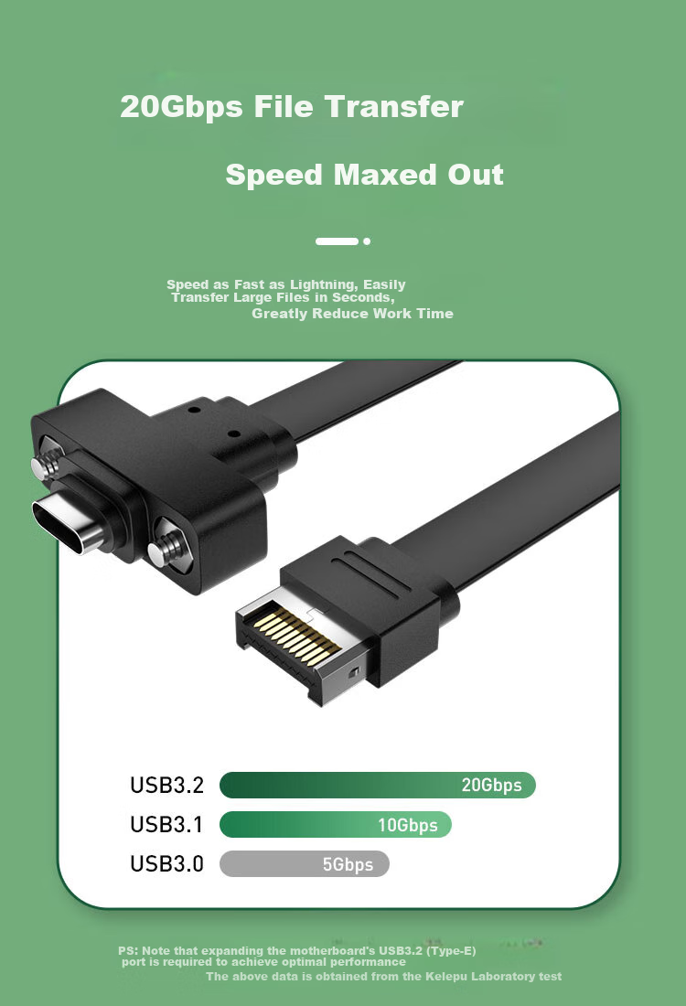 KELEPU Type-E Male to Type-C Female Extension Cable USB3.2, Motherboard Expansion Case Rear Panel Cable with Nut, 30 Cm 2