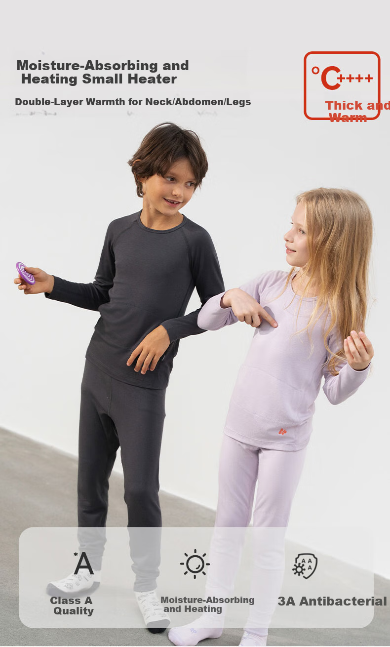 Aimer Kids Extra Warm Moisture-Wicking Thermal Underwear for Girls, Double-Layer Belly And Neck Protection, Purple Autumn Top, Size 140 1