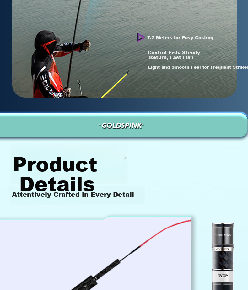 Xiaozaochuan Brand Fishing Rod, Pure Imported Carbon Fiber Hand Rod, Platform Fishing Pole, Ten Greats, 7.2m, 5H28 Actio 12