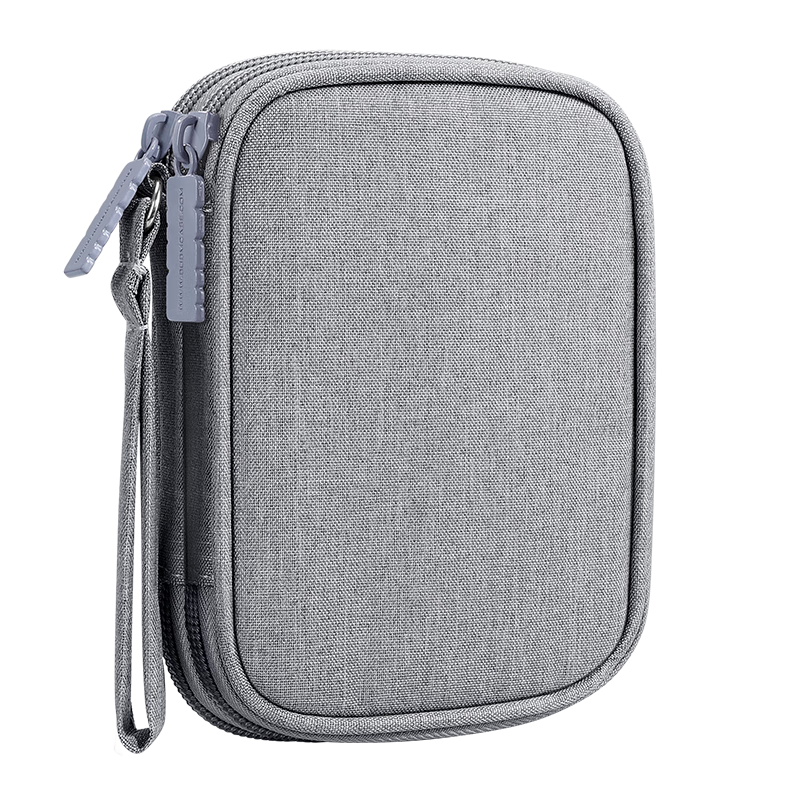 BUBM 2.5-Inch Portable Hard Drive Case, Multifunctional Cable Organizer, USB Flash Drive Phone U-Disk Power Bank Earphone Protective Case, Digital Accessory Storage Pouch, Gray Double-Layer