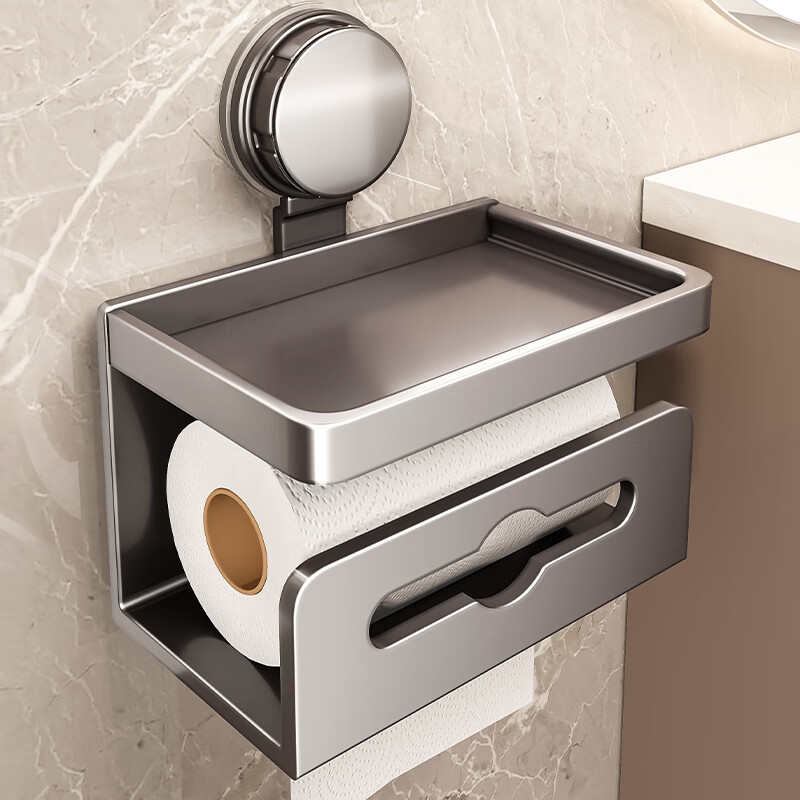Baihan Bathroom Suction Cup Tissue Box, Toilet Paper Holder, Toilet Paper Dispenser, No-Drill Bathroom Accessory