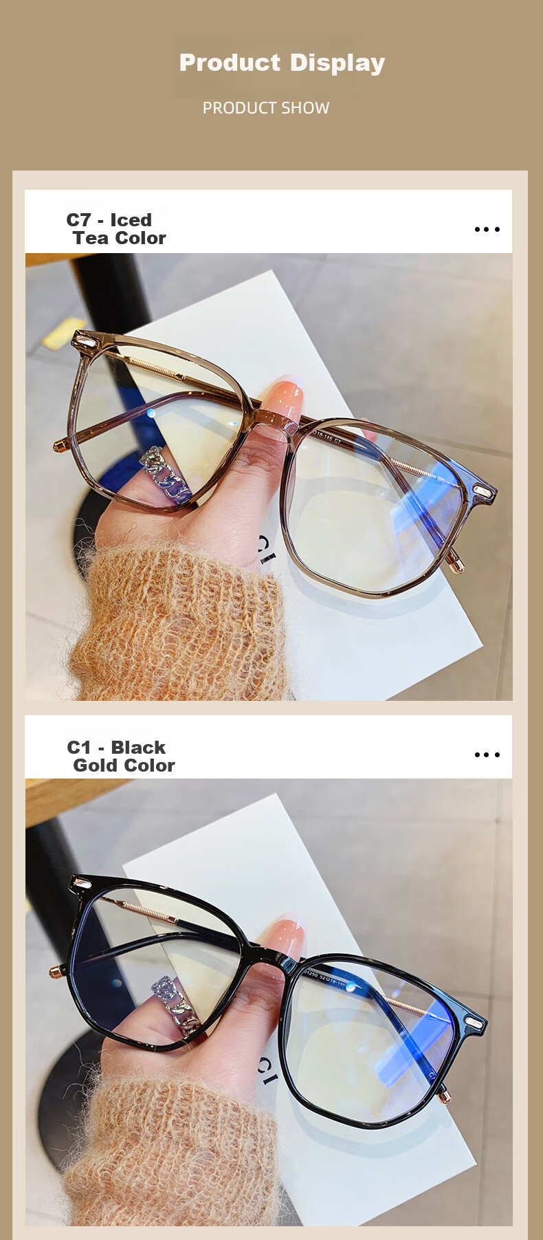 Angelamiao Blue Light Blocking Glasses, Myopia Glasses Frame for Women, Phone And Computer Eye Protection Glasses, Polygonal Large Frame, Slim Face Glasses Frame, Cold Tea Color 8