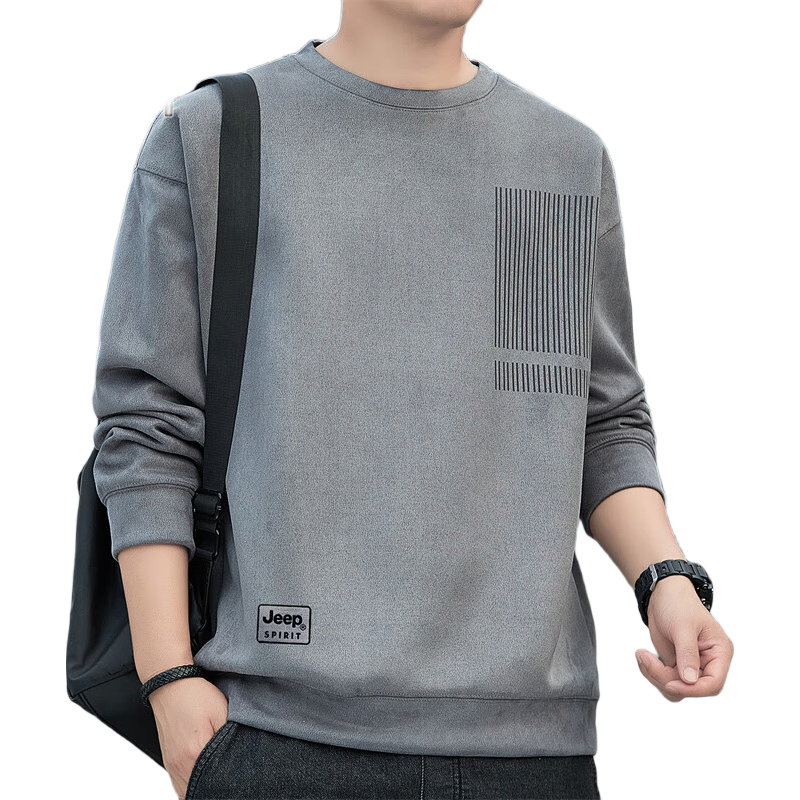 JEEP SPIRIT Men's Sweatshirt, Autumn And Winter Suede Long-Sleeve T-Shirt, Casual Loose Trendy Top for Me