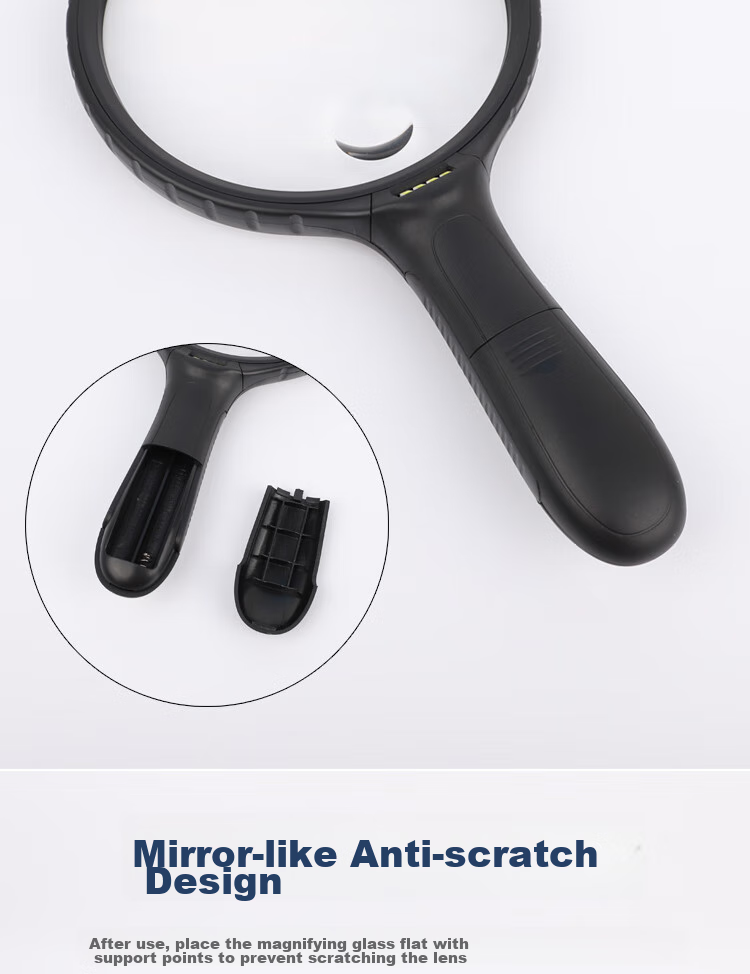 JAJALIN Ultra-Clear High-Magnification Handheld Magnifying Glass for Elderly And Children's Reading, Main Lens 3x Secondary Lens 6x Large Magnifying Surface with LED Light 9