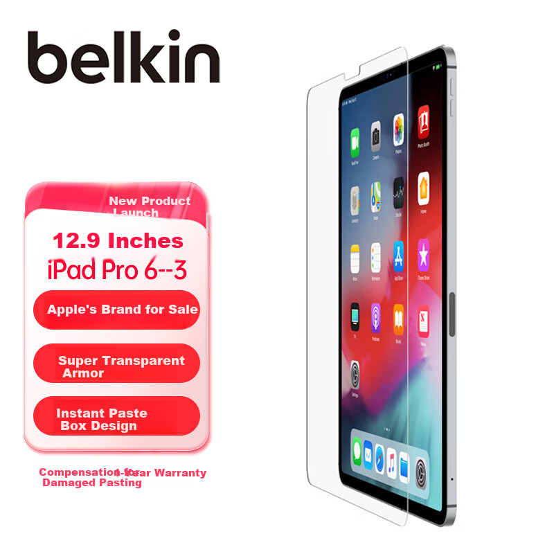 BELKIN Tempered Glass Screen Protector for IPad Pro 12.9-Inch, 2020-2022 Models, HD Anti-Scratch Anti-Fingerprint Protective Film with 9H Hardness, Shatterproof Smooth Touch Control Protective Cover