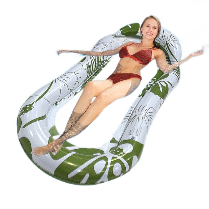 Adandyish Inflatable Backrest Float, Drainage Surfing Sand Bed, Mesh Lounge Chair, Surfing Water Board, Children's Toy, Floral Gree