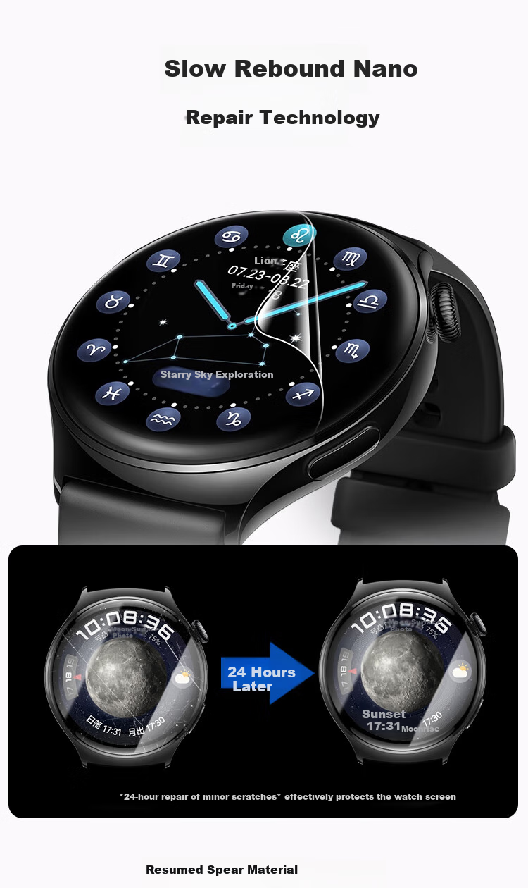 Mohou [2-Pack] Screen Protector for Huawei WATCH 4, Protective Film, Anti-Scratch, Shockproof, Wear-Resistant, Full Coverage Hydrogel Film, High Definition, Dust-Free Installation, Quick Application, Microcrystalline Soft Film 5
