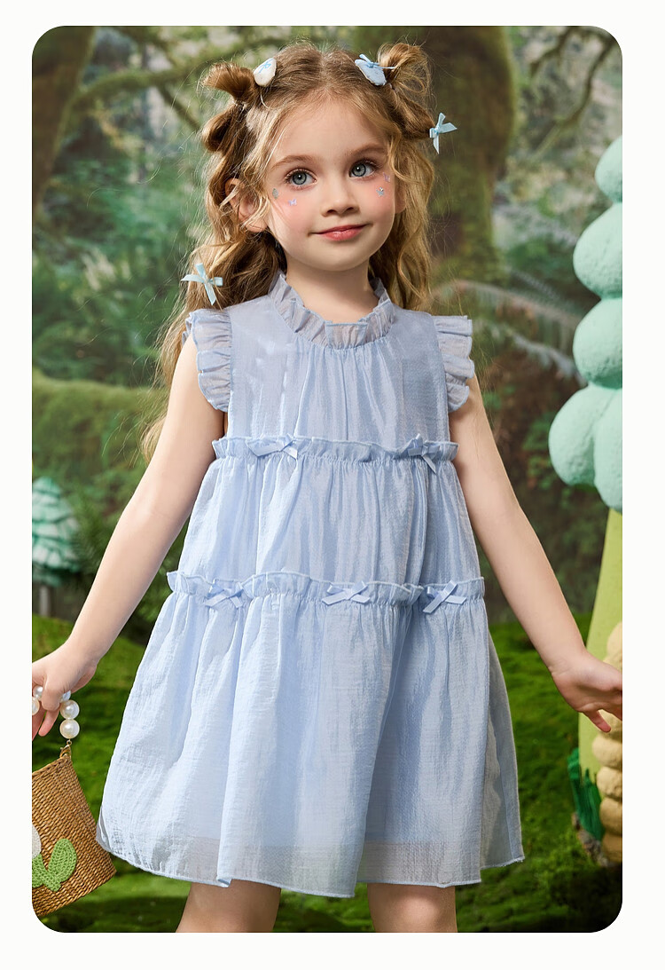ASK JUNIOR Children's Summer Dress with Ruffle Trim, Princess Style Dress for Little Girls, Tencel Vacation Dress 3